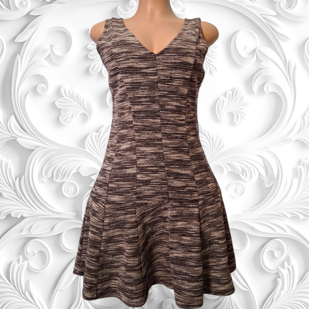 Banana Republic Brown and Black Marled V-Neck Fit & Flare Mini Dress